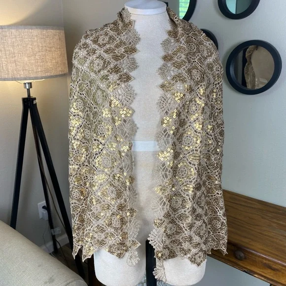 Cato | Accessories | Cato Elegant Luxury Sequins Evening Wraps Wedding Shawl  Party Cape Scarf Gold | Poshmark
